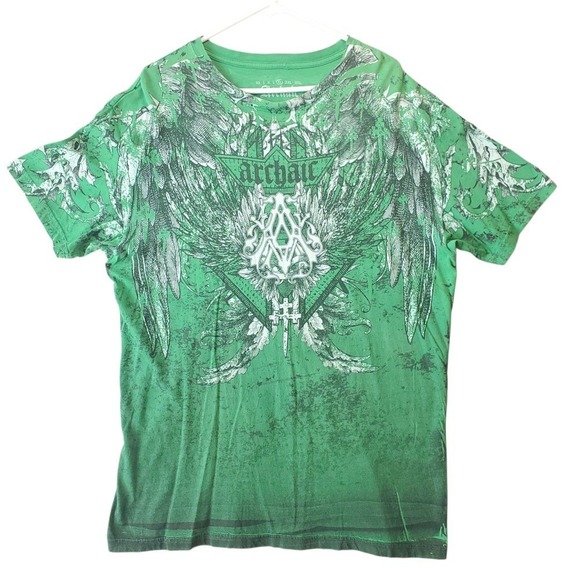 Archair Other - Y2K Archaic Green Graphic Print T-Shirt XL Winged Cross Affliction Style AOP Tee